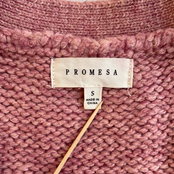 Promesa Pink and Cream Colorblock Cable Knit Sweater Cardigan - Picture 4 of 16